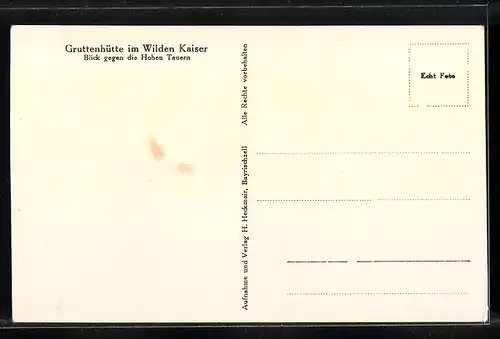 AK Gruttenhütte, Berghütte im Wilden Kaiser, Blick gegen die Hohen Tauern