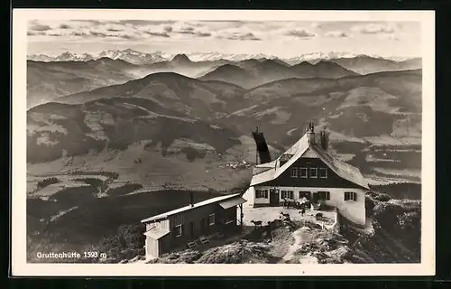 AK Gruttenhütte, Berghütte im Wilden Kaiser, Blick gegen die Hohen Tauern