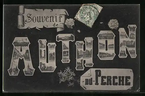 AK Authon-du-Perche, verschiedene Gebäudeansichten in Buchstaben