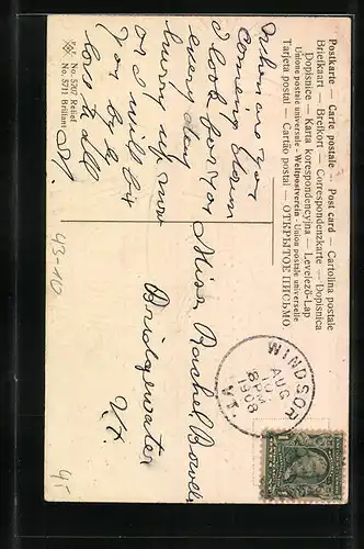 Präge-AK Liebespaar sitzt auf einem Baumstamm