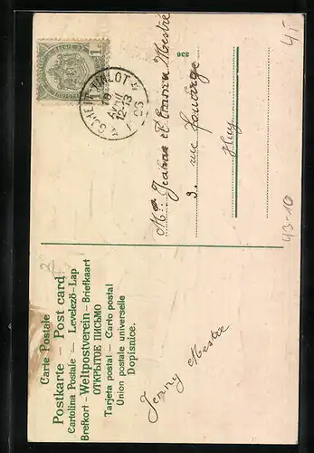 Präge-AK Liebespaar unter einem blühenden Baum stehend