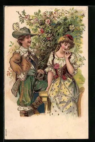 Präge-AK Stattlicher Mann steht neben einer schüchternen Frau