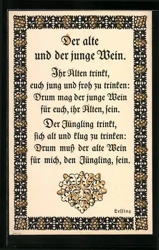 AK Gedicht von Lessing: Der alte und der junge Wein