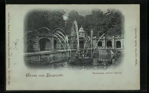Mondschein-AK Bayreuth, Eremitage, untere Grotte