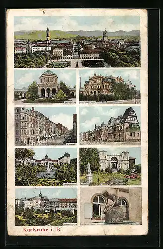 AK Karlsruhe i. B., Kaiserstrasse, Hauptpost, Palais Prinz Max