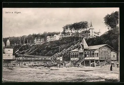 AK Sellin auf Rügen, Ortspartie am Strand