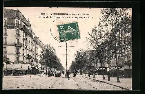 AK Vincennes, Rue de Paris prise de la Place de la Prevoyance
