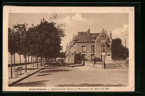 AK Saint-Nazaire, Boulevard de l`Ocèan et Monument aux Morts de 1870