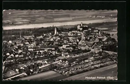 AK Pretzsch (Elbe), Ortsansicht vom Flugzeug aus