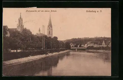 AK Rottenburg a. Neckar, Neckarpartie mit der oberen Brücke