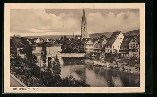 AK Rottenburg a. N., Ortspartie mit Kirche