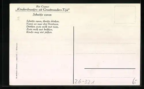 Künstler-AK Rie Cramer: Kinderdeuntjes uit Grootmoeders Tijd-Schuitje varen