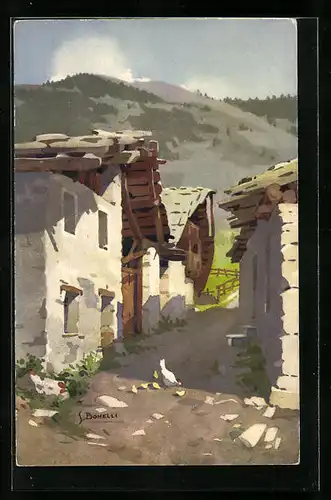 Künstler-AK S. Bonelli: Une rue à Entrèves (Courmayeur)