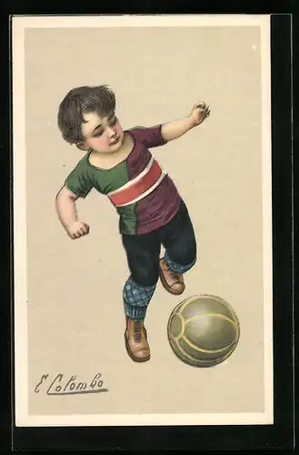 Künstler-AK E. Colombo: Junge mit Fussball