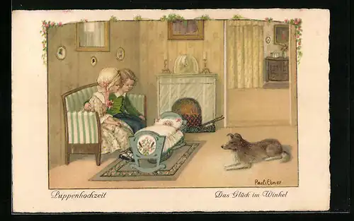 Künstler-AK Pauli Ebner: Puppenhochzeit - Das Glück im Winkel