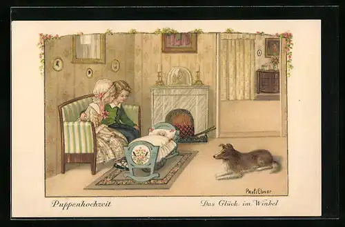 Künstler-AK Pauli Ebner: Puppenhochzeit - Das Glück im Winkel