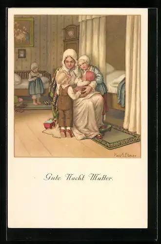Künstler-AK Pauli Ebner: Kinder sagen Gute Nacht Mutter