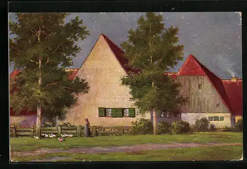 Künstler-AK Degi Nr. 1138: Bauernhaus Im Abendsonnenschein, Ölgemälde-Imitations-AK
