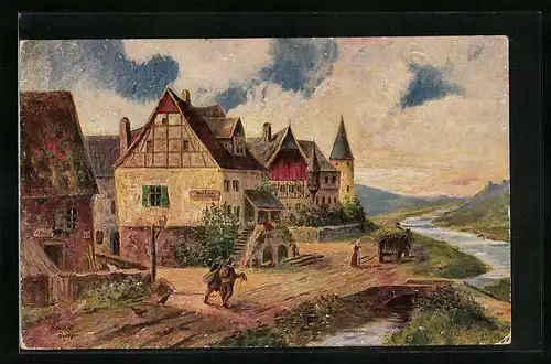 Künstler-AK Degi Nr. 1123: Romantische Flusslandschaft, Im Moseltal, Ölgemälde-Imitations-AK