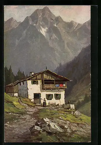 Künstler-AK Degi Nr. 1396: Pfandlhof, Hof im Gebirge, Ölgemälde-Imitations-AK