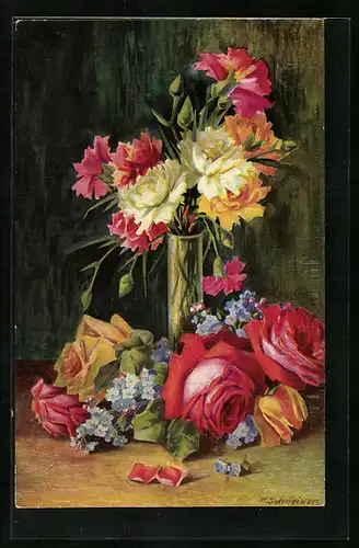 Künstler-AK Degi Nr. 1146: Vase mit Blumen, Ölgemälde-Imitations-AK
