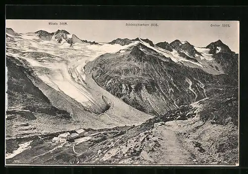 AK Furtschagelhaus, Berghütte mit Blick auf Schönbichlerhorn, Mösele und Greiner