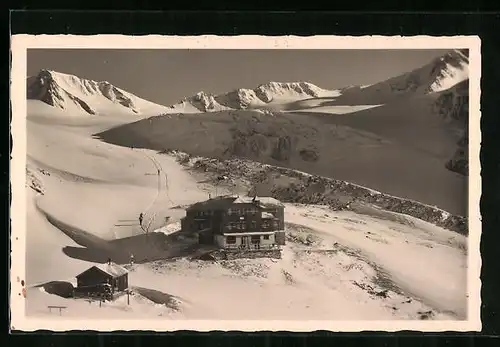 AK Vernagt-Hütte, Berghütte mit Vernagt-Gletscher im Ötztal