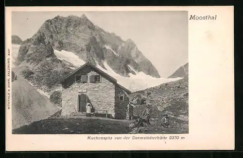 AK Darmstädter Hütte, Berghütte im Moosthal, Blick zur Kuchenspitz