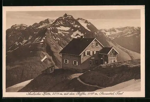 AK Ansbacher Hütte, Berghütte mit Blick zum Riffler