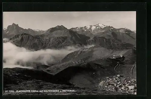 AK Ulmer Hütte, Berghütte mit Kaltenberg und Patteriol