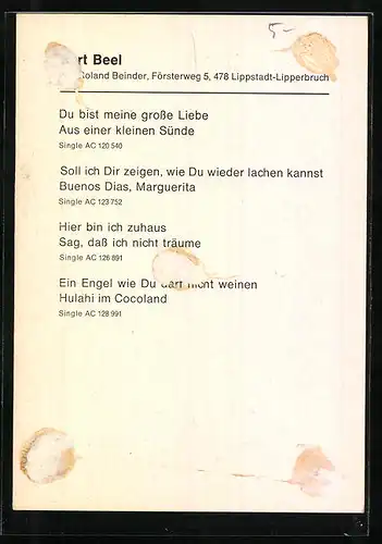 AK Musiker Bert Beel mit freundlichem Lächeln, Autograph