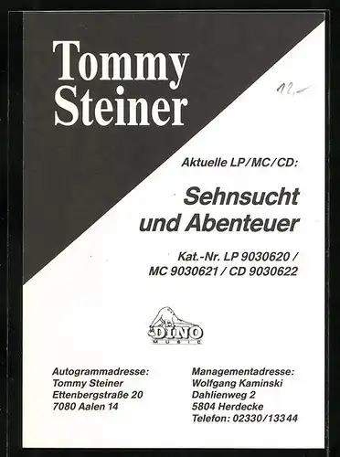 AK Musiker Tommy Steiner mit Lederjacke, Autograph