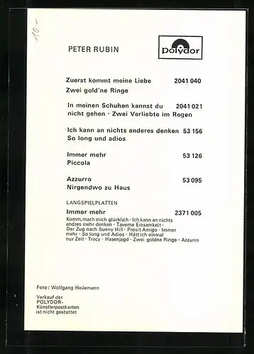 AK Musiker Peter Rubin mit jungenhaftem Charme, Autograph