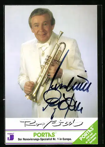 AK Musiker Roy Etzel Mr. Trumpet mit Trompete in der Hand, Autograph