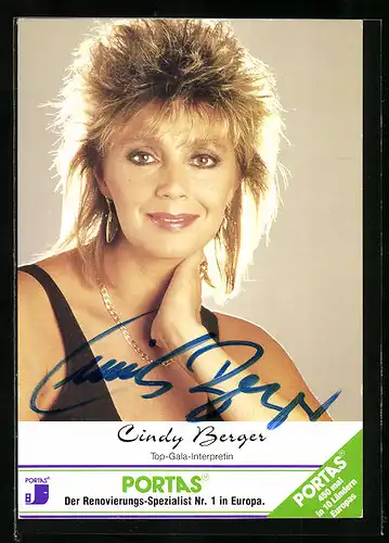 AK Musikerin Cindy Berger mit reizendem Lächeln, Autograph