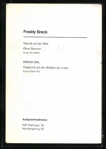 AK Musiker Freddy Breck mit jungenhaftem Charme, Autograph