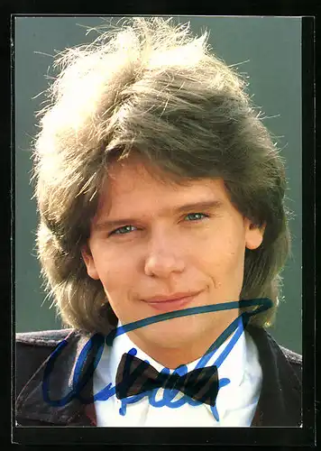 AK Musiker Christian Franke lächelt in die Kamera, Autograph