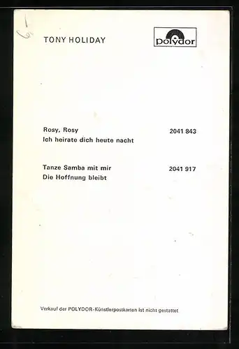 AK Musiker Tony Holiday mit strahlendem Lächeln, Autograph