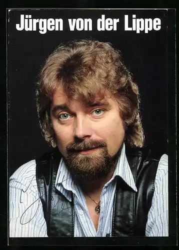 AK Musiker Jürgen von der Lippe blickt fragend in die Kamera, Autograph