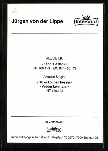 AK Musiker Jürgen von der Lippe blickt fragend in die Kamera, Autograph