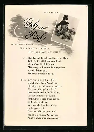 AK Musikerin Leila Negra posiert mit Teddybär, Liedtext Geh zur Ruh