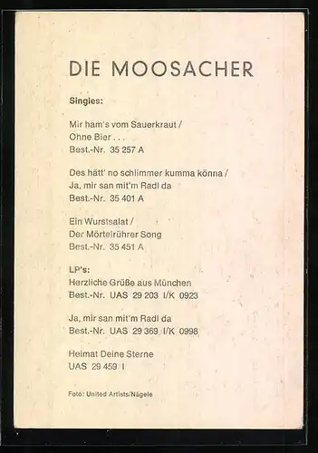 AK Musikergruppe Die Moosacher in Tracht, Autograph