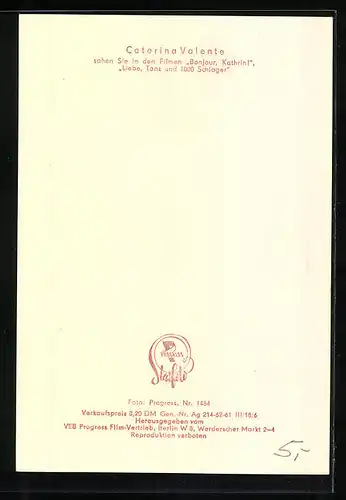 AK Musikerin Caterina Valente mit reizendem Lächeln