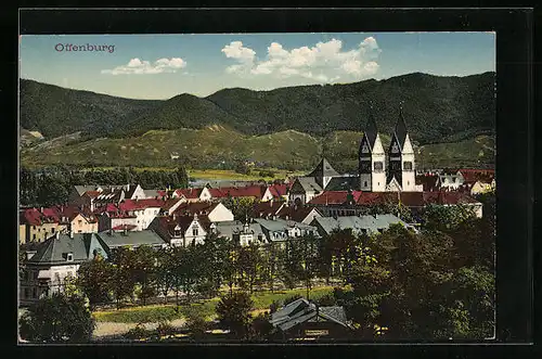 AK Offenburg, Ortsansicht aus der Vogelschau