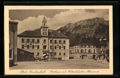 AK Bad Reichenhall, Rathaus mit Wittelsbacher Brunnen