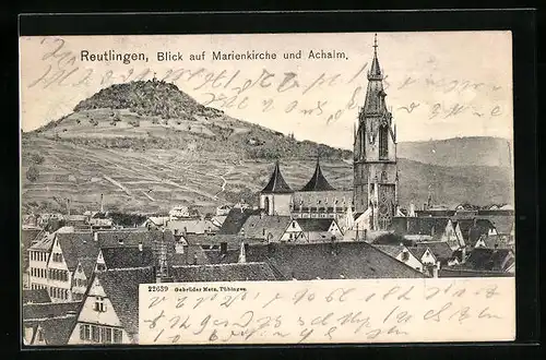 AK Reutlingen, Blick auf Marienkirche und Achalm