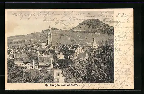 AK Reutlingen, Ortsansicht mit Achalm