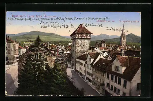 AK Reutlingen, Ortspartie beim Gartentor