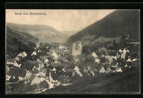 AK Wiesensteig, Ortsansicht aus der Vogelschau