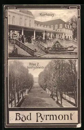 AK Bad Pyrmont, Kurhaus, Allee 2 mit Goldfischteich